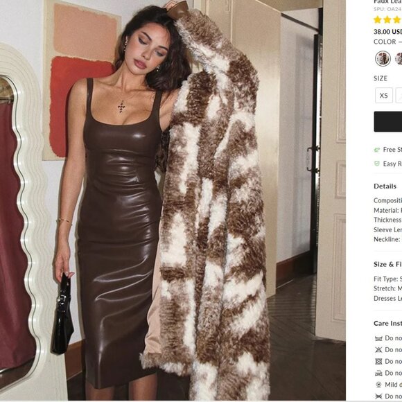 NWT Commense Faux Leather Skinny Midi Dress Brown Size XS - Picture 2 of 6